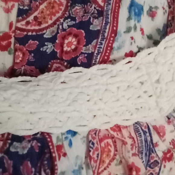 🌸PAISLEY PRINT PEPLUM CROCHET TRIM SWING TANK TOP SIZE L COTRAGECORE - Picture 7 of 15